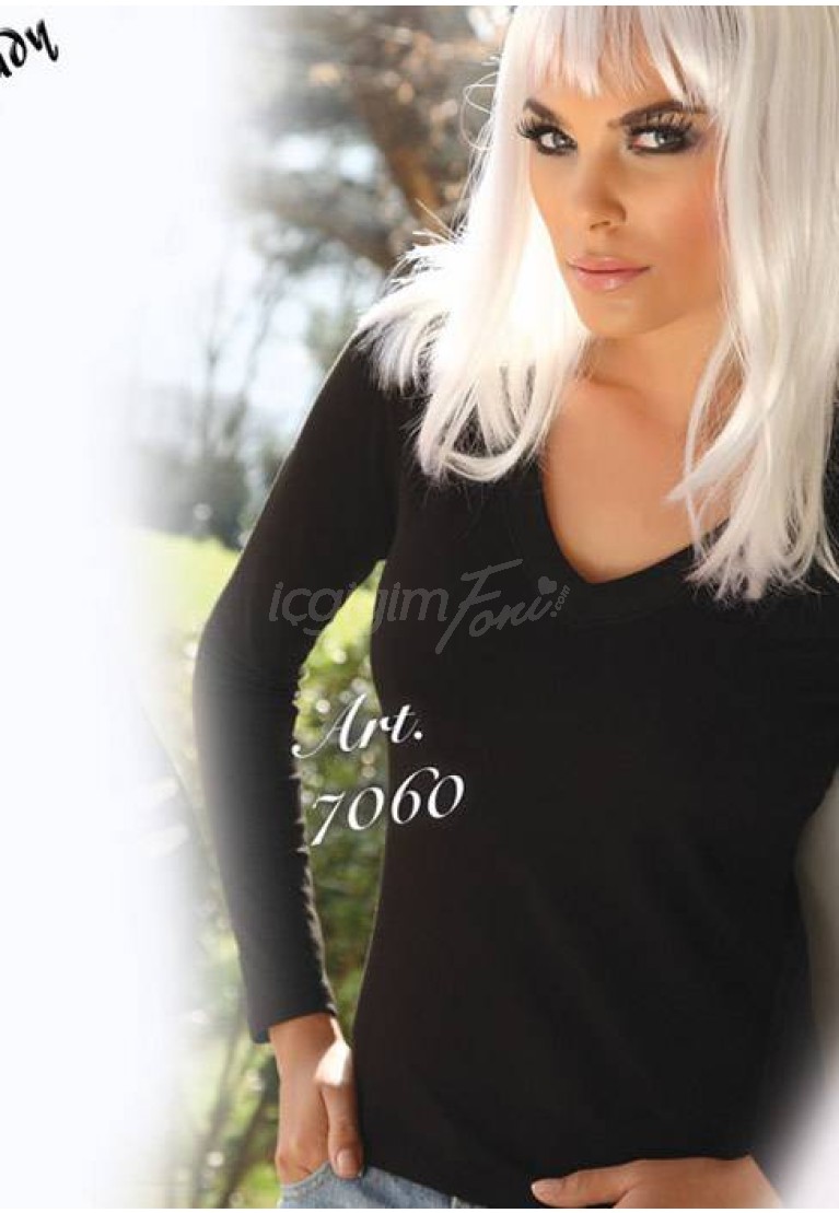X-Lady T-Shirt V Yaka Uzun Kollu 7060