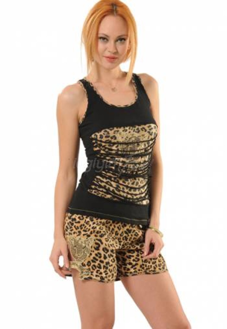 Anıt İç Giyim Pullu Leopar Şort Takım 4378