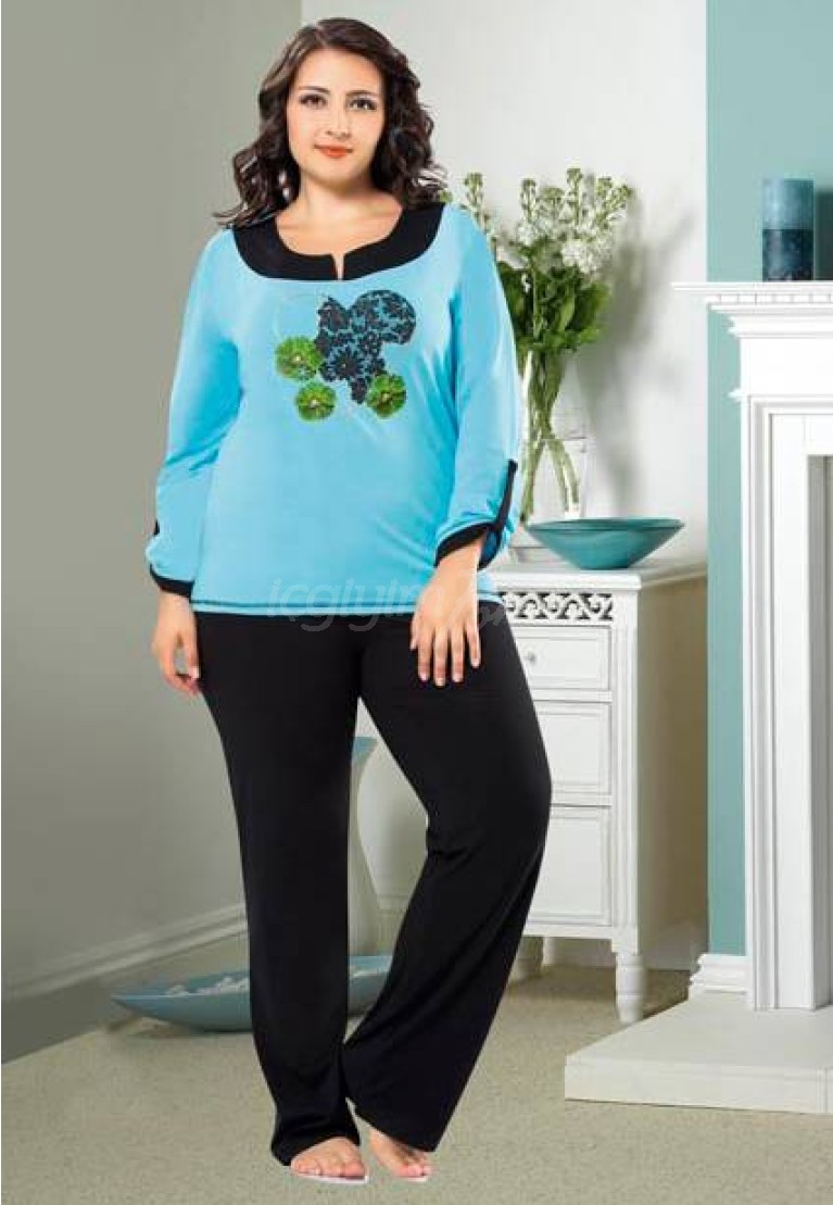 Gümüş Bayan Büyük Beden Pijama Takım 9387