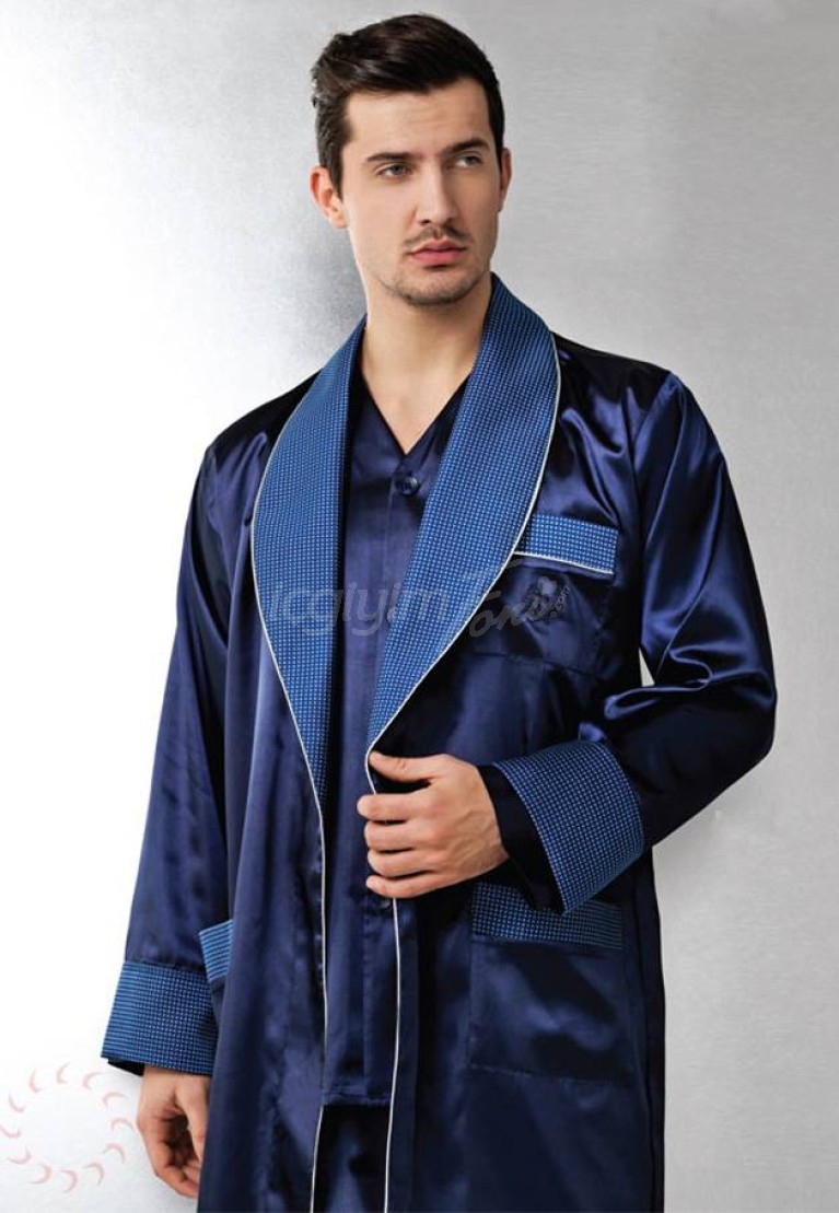 Bondy Erkek Saten Pijama ve Röpteşambr Takım BD-7000L