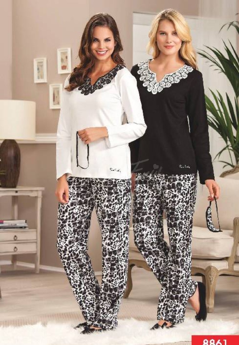 Pierre Cardin Yakası Güpürlü Pijama Takım 8861