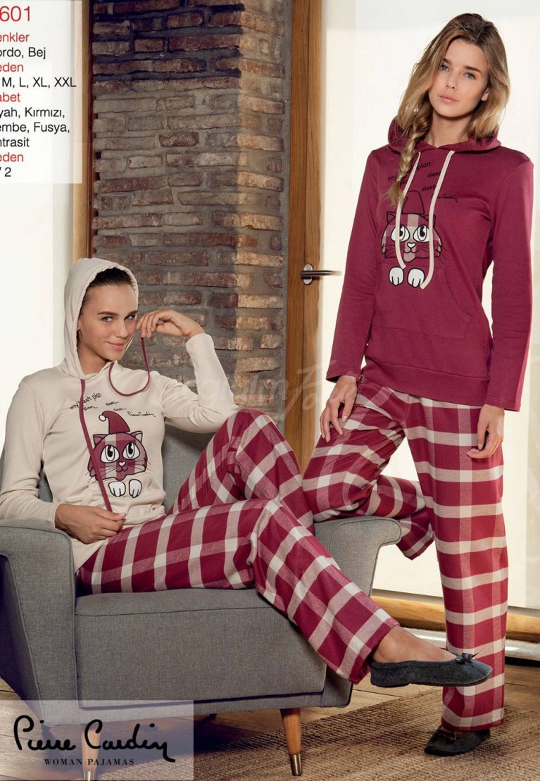 Pierre Cardin Kedi Nakışlı Kapşonlu Pijama Takımı 8601