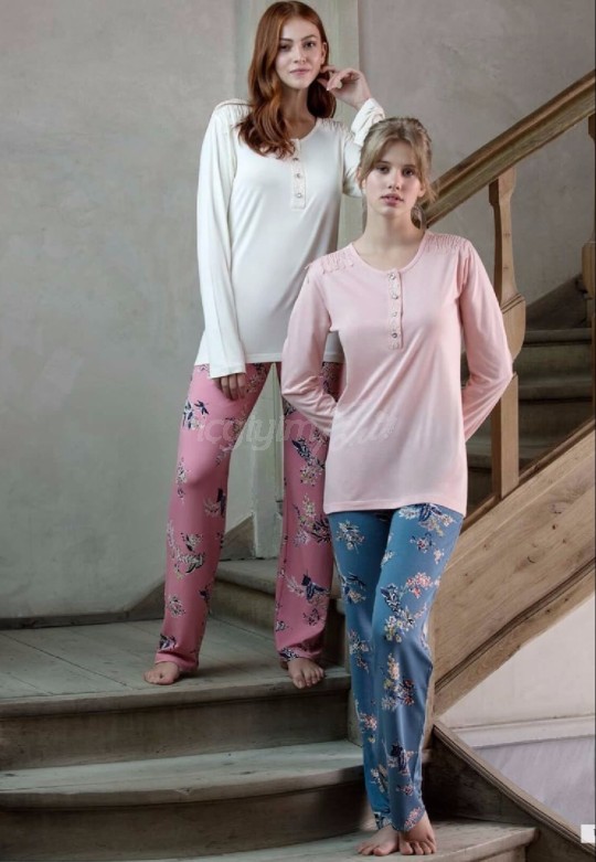 Feyza Bayan Hırkalı Üçlü Pijama Takım 3160  Fırsat Ürünü (Mavi-L)