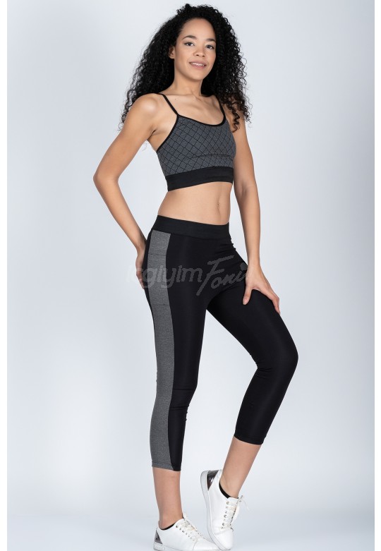Marka Yanları Gri Desenli Spor Tayt 22208