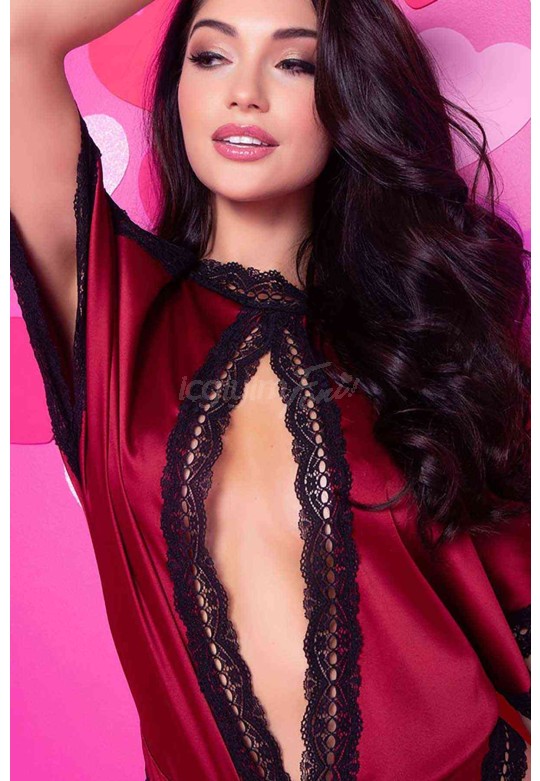 Merry See Özel Tasarım Saten Gecelik Body Kırmızı MS2313-Kırmızı