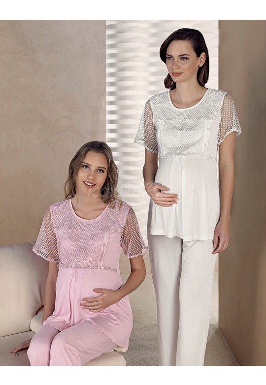 Artış Kolları Tüllü Lohusu Pijama Takım  -1308