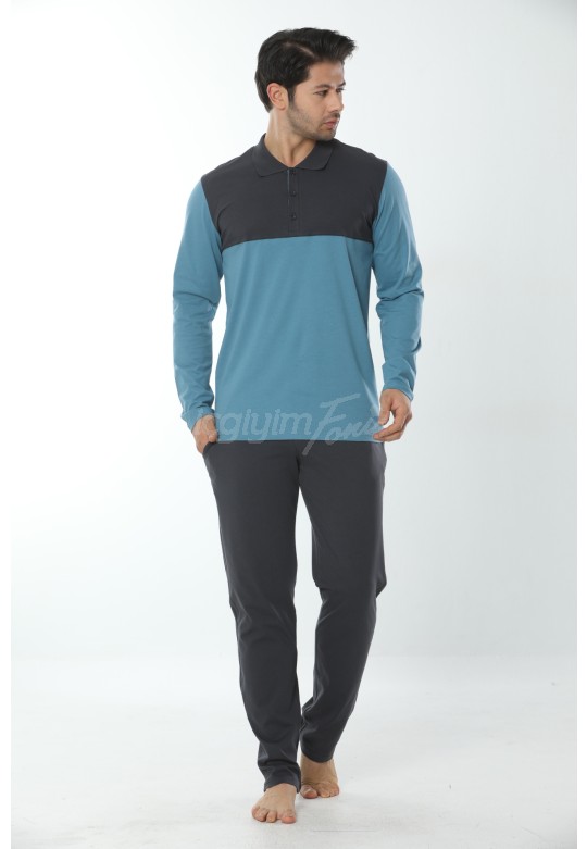 Öztaş Erkek Polo Yaka Uzun Kollu Pijama Takım 12019-A