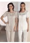Artış Yakası Çiçekli Pijama Takım  -1309