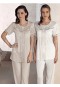 Artış Yakası Çiçekli Pijama Takım  -1309